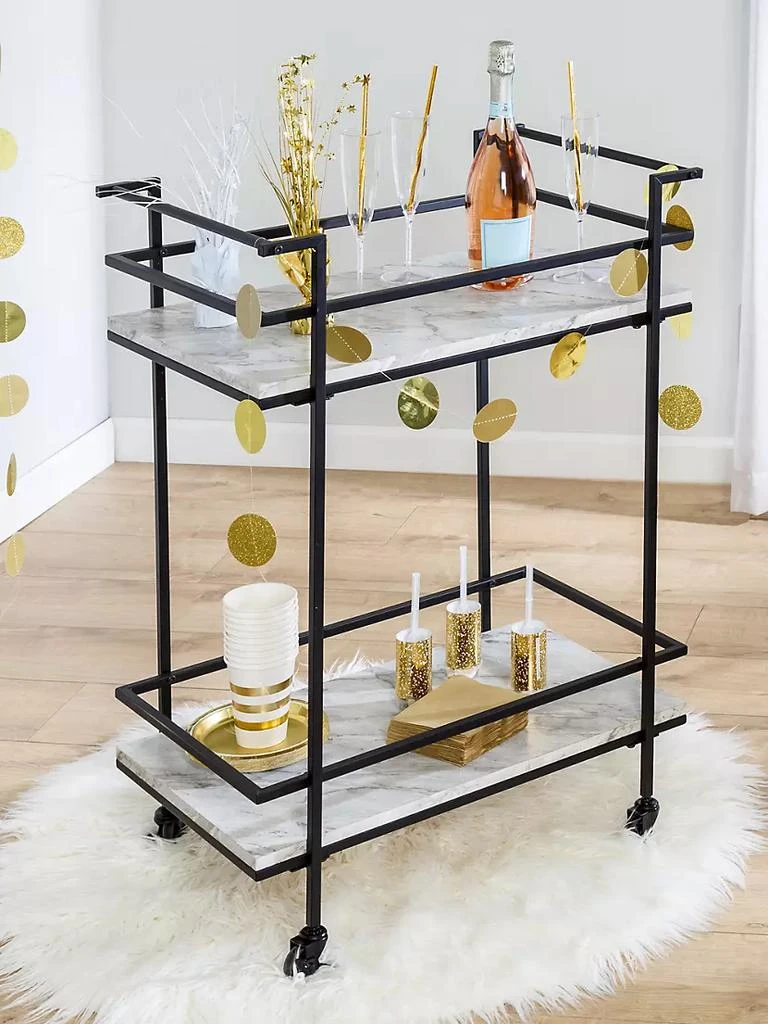 Two-Tier Faux Marble Rolling Bar Cart 商品