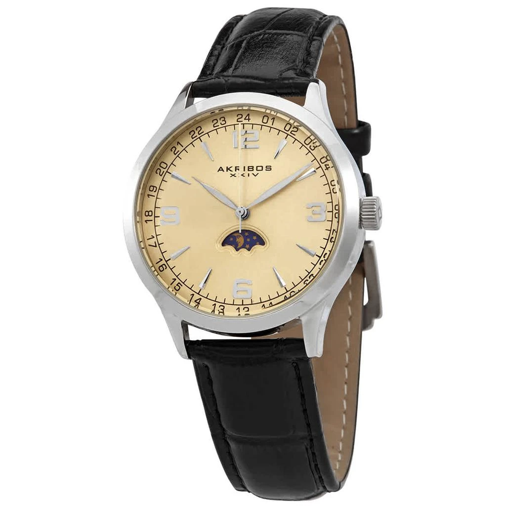 商品Akribos XXIV|Akribos Champagne Dial Black Leather Men's Watch AK637SSW,价格¥528,第1张图片