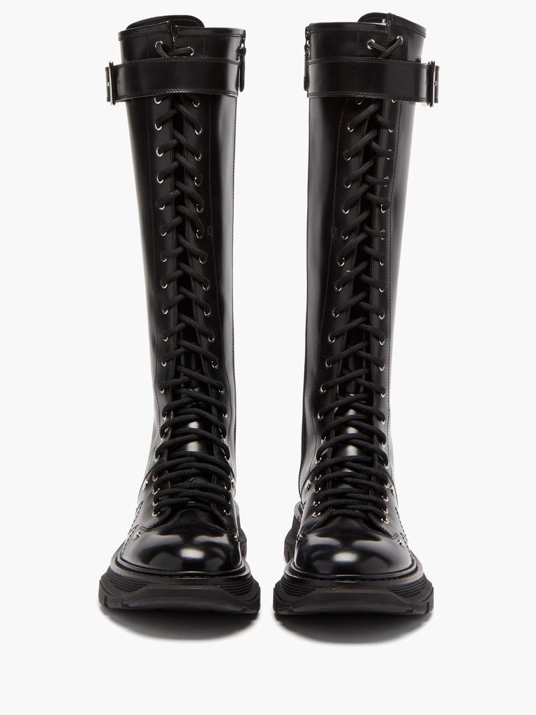 Tread exaggerated-sole leather knee-high boots商品第5张图片规格展示