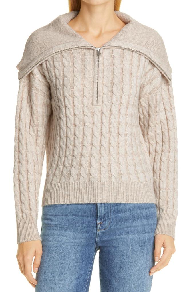 Half Zip Wool Blend Cable Sweater商品第1张图片规格展示