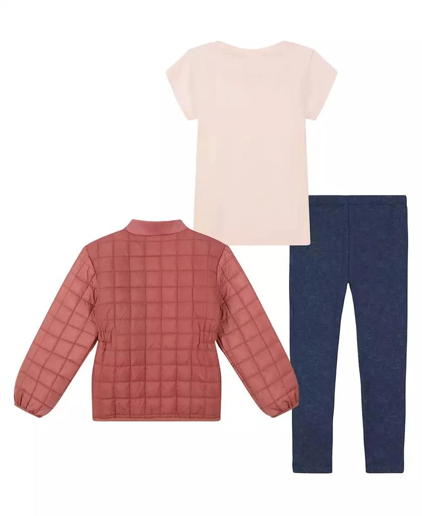 商品Calvin Klein|Toddler and Little Girls Woven Puffy Barn Jacket, Short Sleeve Ribbed Tee Jeggings, 3-Piece Set,价格¥268,第2张图片详细描述