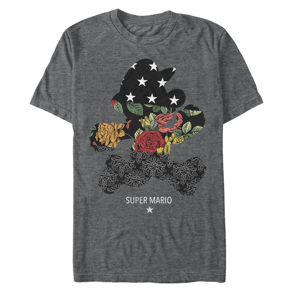 商品Nintendo|Nintendo Men's Super Mario Floral Outline Mario Short Sleeve T-Shirt,价格¥176,第1张图片