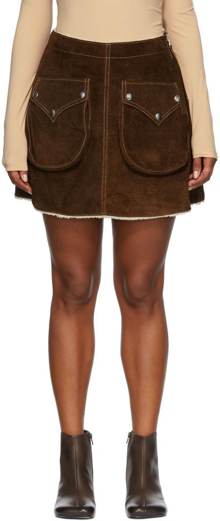 Brown Calfskin Miniskirt商品第1张图片规格展示