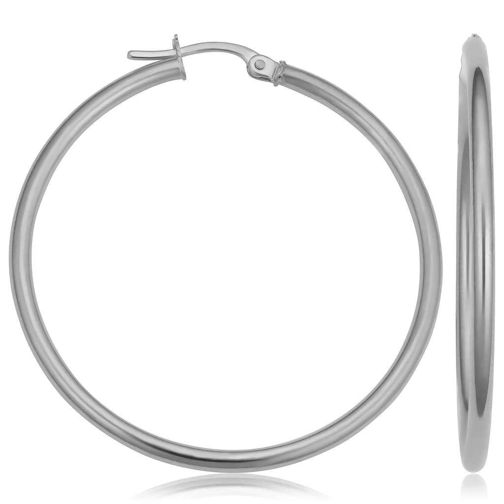 商品Fremada|10k White Gold Polished Hoop Earrings (2x35 mm),价格¥818,第2张图片详细描述