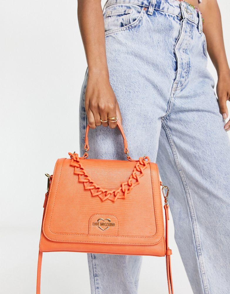 Love Moschino top handle chain detail crossbody bag in orange商品第3张图片规格展示