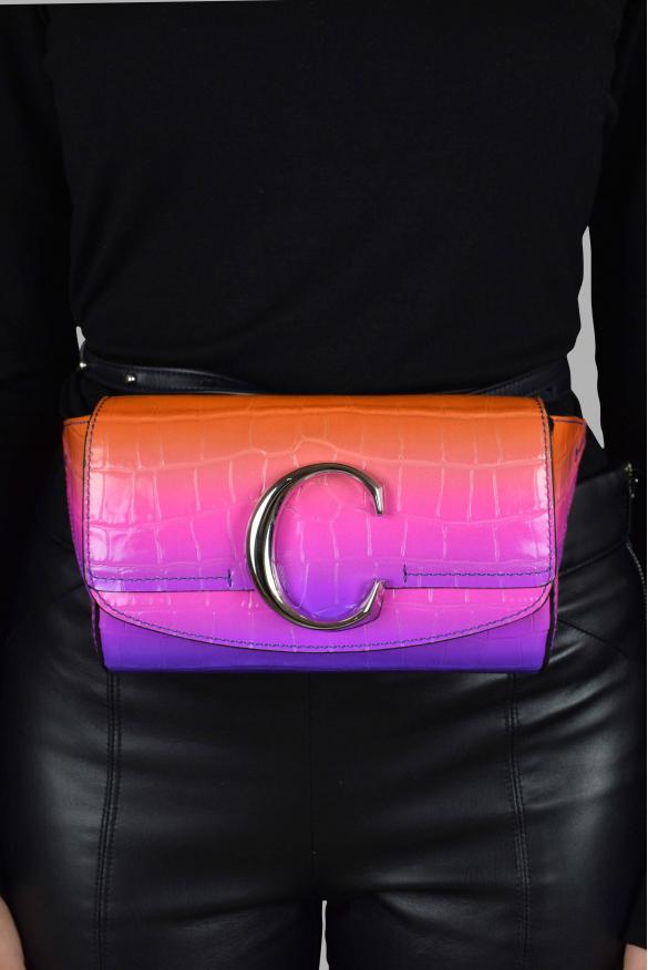 Luxury Belt Bag   Chloé C Belt Bag In Orange And Purple Crocodile Embossed Leather商品第2张图片规格展示