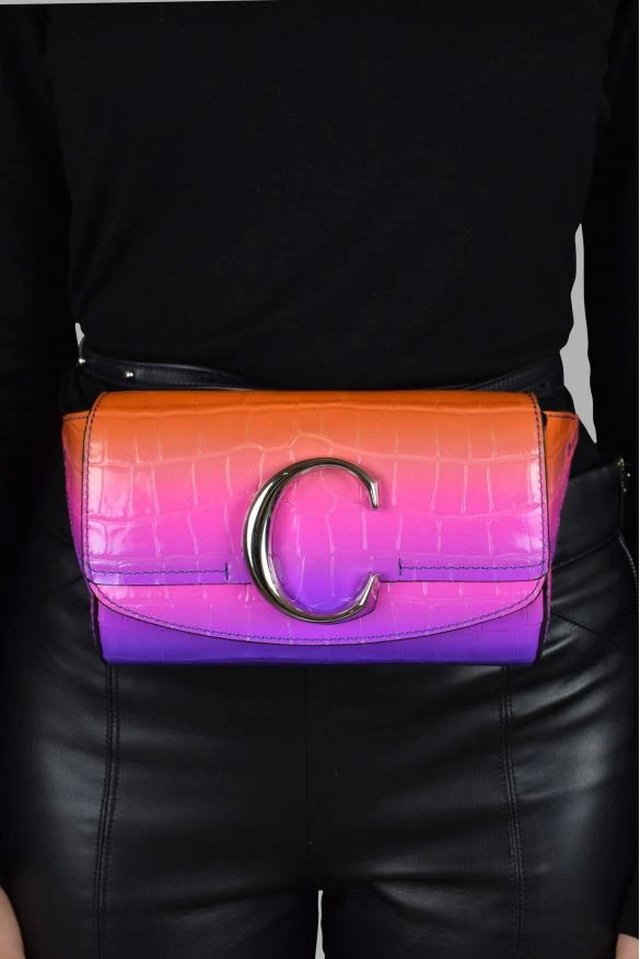 商品Chloé|Luxury belt bag chloé c belt bag in orange and purple crocodile embossed leather,价格¥4578,第2张图片详细描述