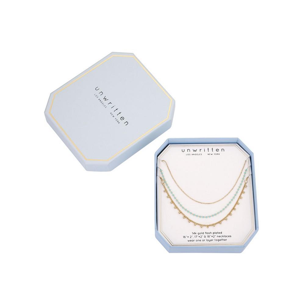商品Unwritten|14K Gold Flash Plated 3-Pieces Layered Chain Necklace Set,价格¥215,第4张图片详细描述