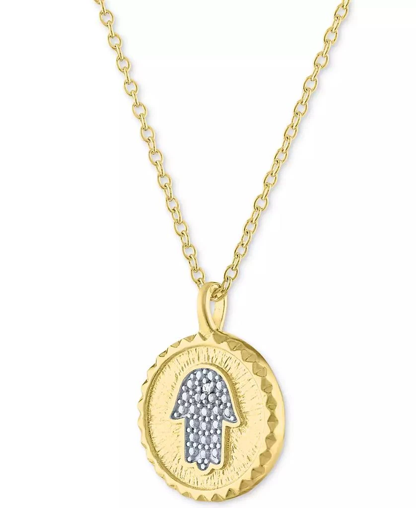商品Macy's|Diamond Accent Hamsa Hand Pendant Necklace in 14k Gold-Plated Sterling Silver, 16" + 2" extender,价格¥745,第3张图片详细描述
