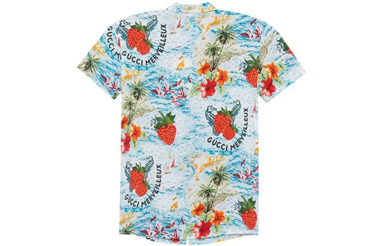 商品[国内直发] Gucci|儿童  童装 草莓奶昔花卉短袖防晒衬衫 男童 花色,价格¥1118,第3张图片详细描述