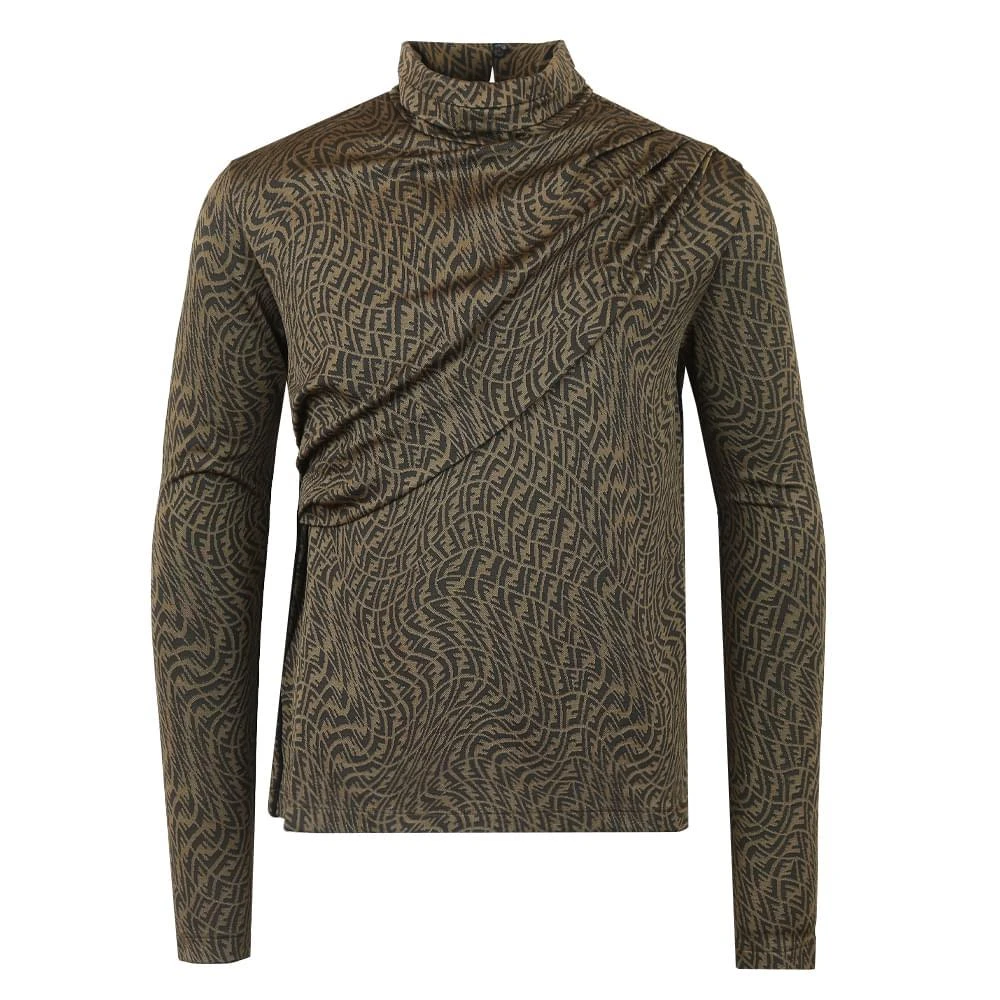 商品Fendi|Brown Long Sleeve Turtleneck Wavy Logo Top,价格¥2116,第1张图片