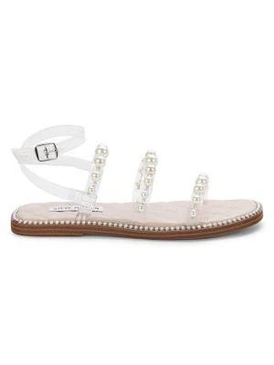 商品Steve Madden|Zazie Embellished Transparent Flat Sandals,价格¥166,第1张图片