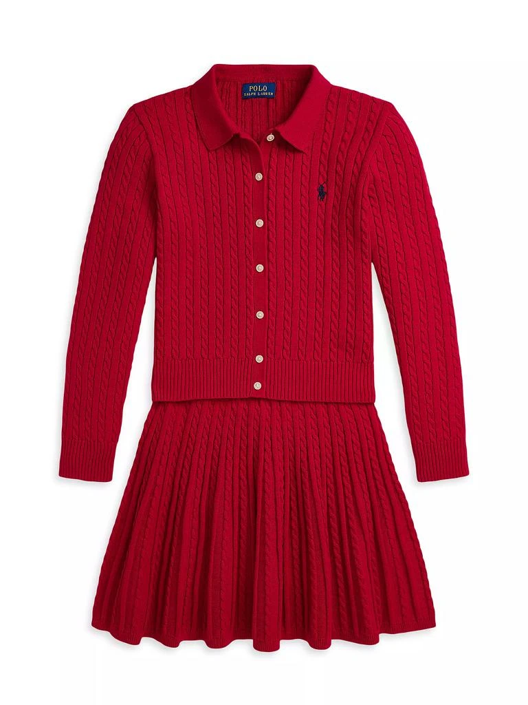 商品Ralph Lauren|Little Girl's &amp; Girl's 2-Piece Cable-Knit Cardigan &amp; Skirt Set,价格¥663,第1张图片