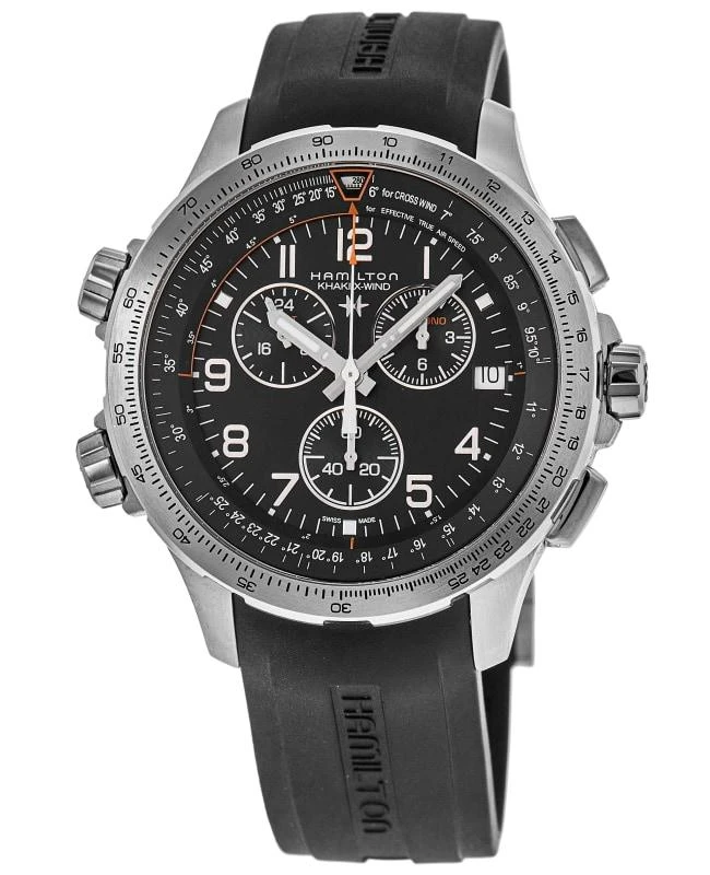商品Hamilton|Hamilton Khaki Aviation X-Wind GMT Chrono Quartz Black Dial Rubber Strap Men's Watch H77912335,价格¥7291,第1张图片