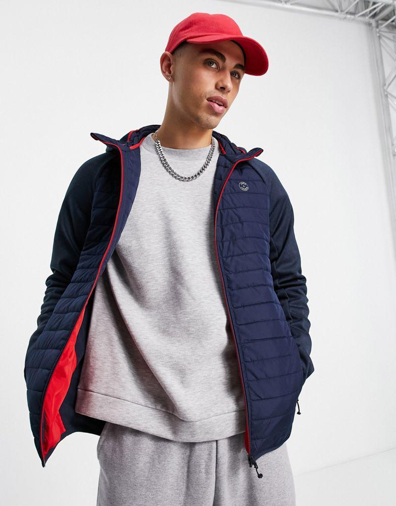 商品Jack & Jones|Jack & Jones Essentials padded jacket with contrast sleeves in navy,价格¥255,第1张图片