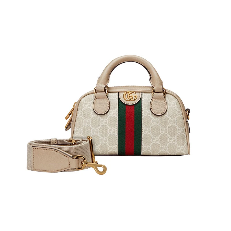 商品Gucci|【预售3-7天】古驰23春夏新款OphidiaGG系列女士迷你米色/白色帆布配皮革饰面拉链开合拆卸皮革肩带单肩斜挎手提包724606FABEX9642,价格¥12327,第5张图片详细描述
