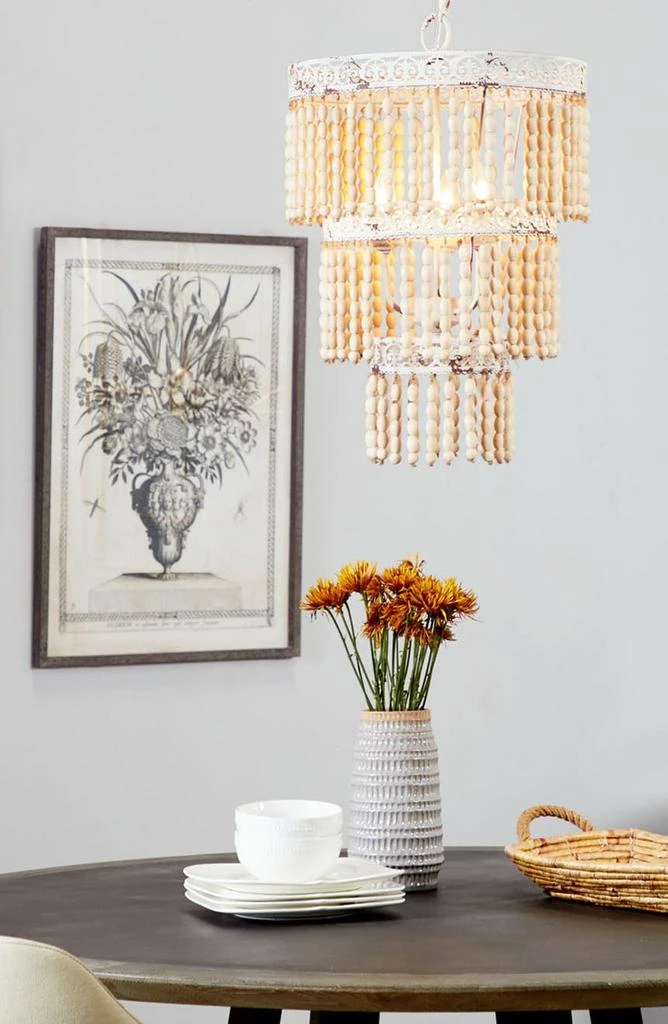 商品WILLOW ROW|Tiered White Metal & Light Brown Wood Bead Chandelier,价格¥1575,第4张图片详细描述