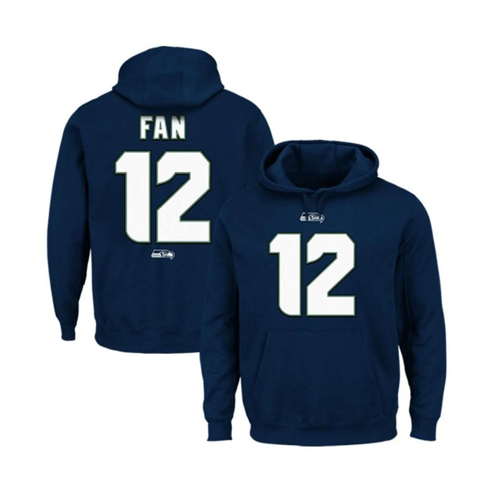 商品Majestic|Men's Seattle Seahawks 12s College Navy Eligible Receiver II Name & Number Hoodie,价格¥484,第1张图片