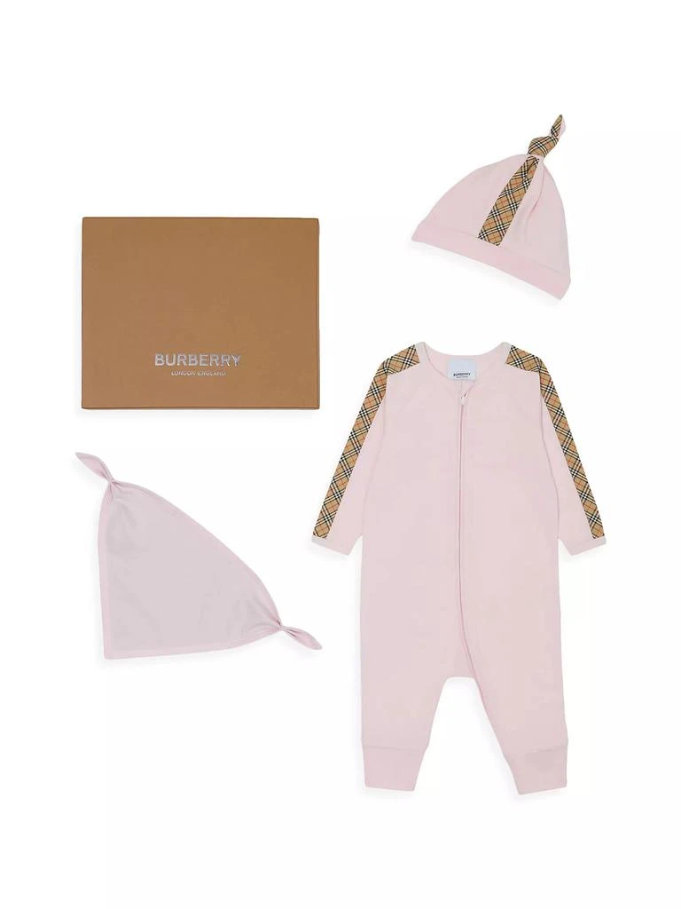 商品Burberry|Baby Girl's 3-Piece Footie, Bib & Beanie Gift Set,价格¥1126,第1张图片