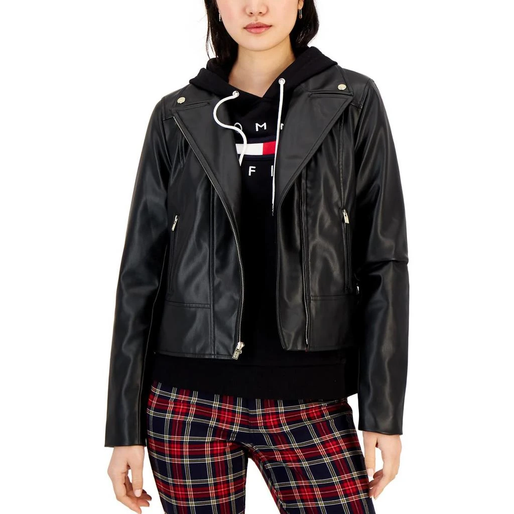 商品Tommy Hilfiger|Tommy Hilfiger Womens Faux Leather Cold Weather Motorcycle Jacket,价格¥206,第2张图片详细描述