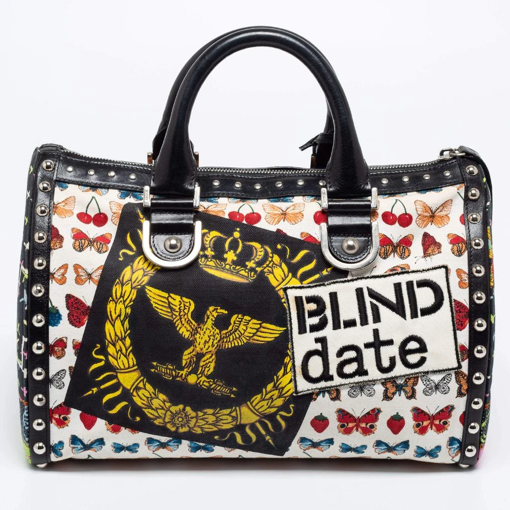 商品[二手商品] Versace|Versace Multicolor Archival Print Canvas and Leather Chaos Couture Studded Boston Bag ,价格¥9225,第4张图片详细描述
