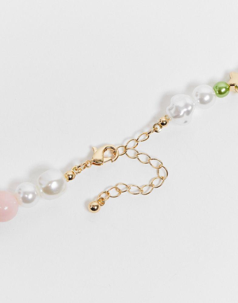 ASOS DESIGN bead necklace with dice and happy face charm in pastel colours商品第3张图片规格展示