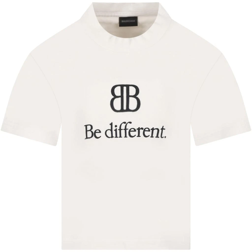 商品Balenciaga|Balenciaga Ivory T-shirt For Kids With Logo,价格¥1150,第1张图片