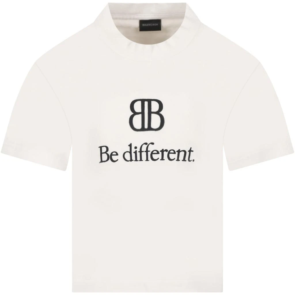 商品Balenciaga|Balenciaga Ivory T-shirt For Kids With Logo,价格¥1169,第1张图片
