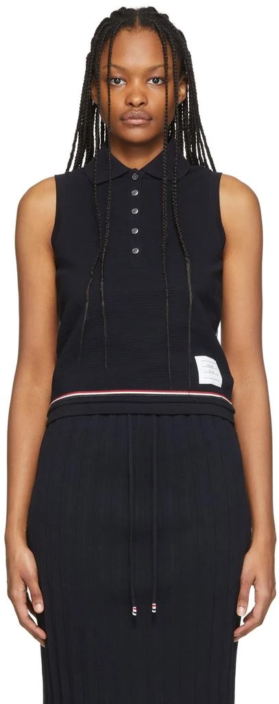 商品Thom Browne|Navy Ottoman Knit Polo,价格¥1545,第1张图片