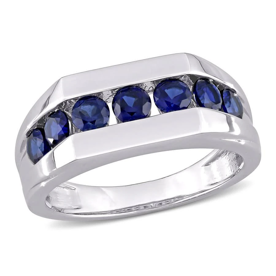 商品Amour|Sterling Silver 1 1/4 CT TGW Created Blue Sapphire Men's Ring,价格¥514,第1张图片