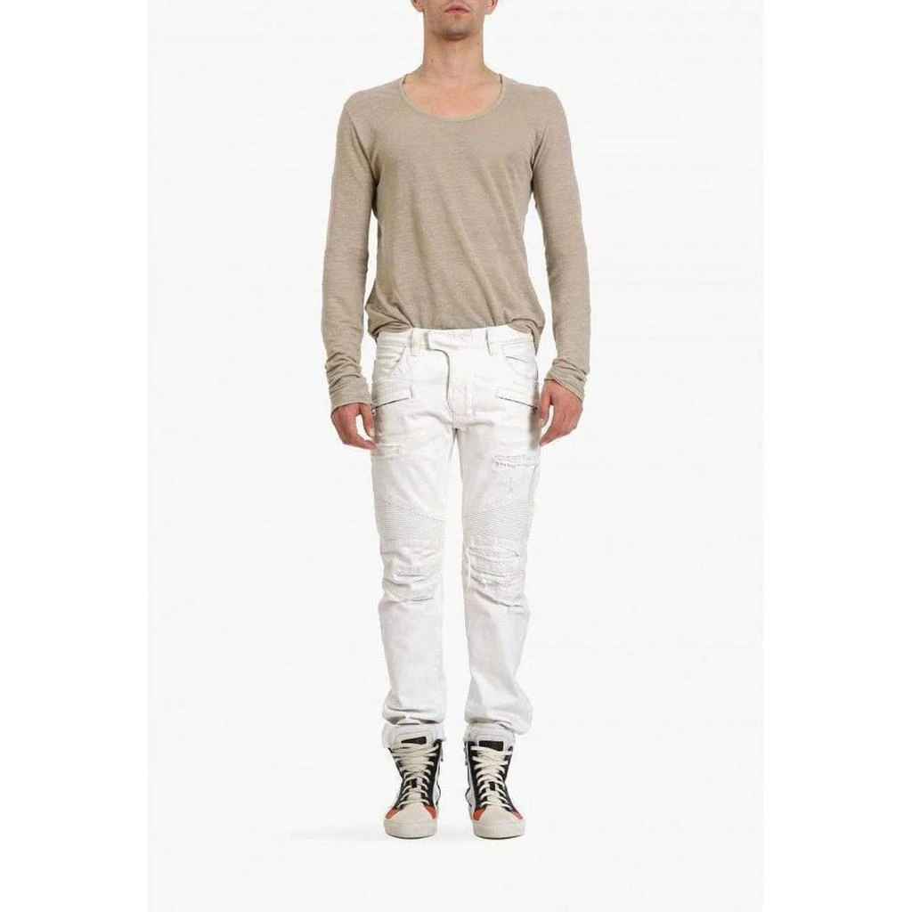 商品Balmain|White Biker Destroyed Denim Jeans,价格¥3459,第1张图片