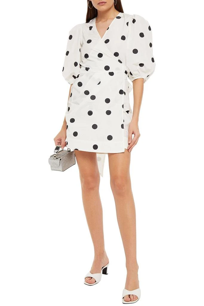 商品Ganni|Pleated polka-dot shell mini wrap dress,价格¥732,第2张图片详细描述