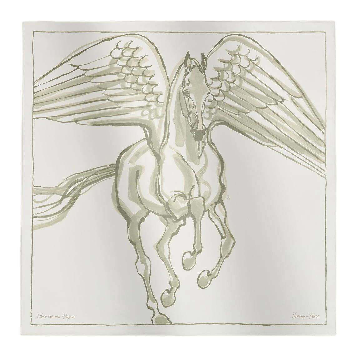 商品[国内直发] Hermes|爱马仕 自由飞马 斜纹真丝 丝巾 女款 白色,价格¥3588,第1张图片