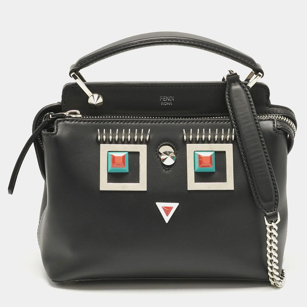 Shop Fendi Black Leather Small Hypnoteyes Dotcom Top Handle Bag on