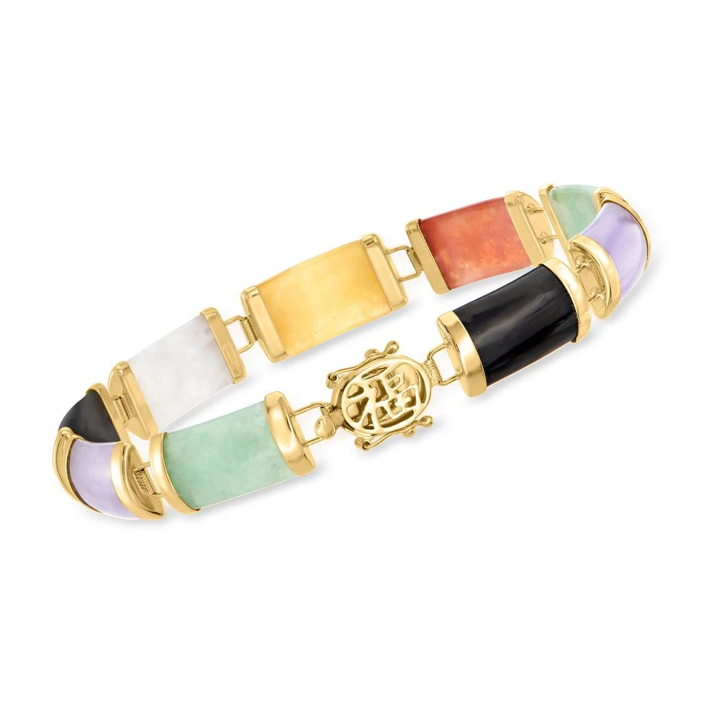 商品Ross-Simons|Multicolored Jade "Good Fortune" Bracelet in 14kt Yellow Gold,价格¥3656,第1张图片