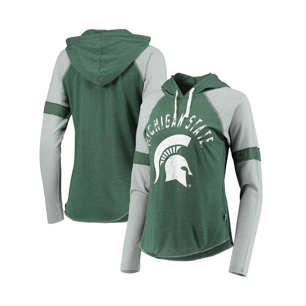 商品Touch|Women's Green and Gray Michigan State Spartans Yard Line Raglan Hoodie Long Sleeve T-shirt,价格¥385,第1张图片