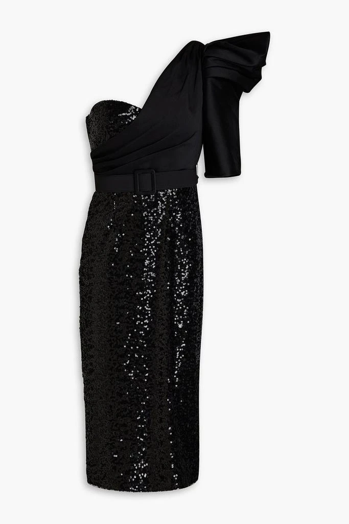 商品Badgley Mischka|One-shoulder satin-twill and sequined tulle midi dress,价格¥1943,第1张图片