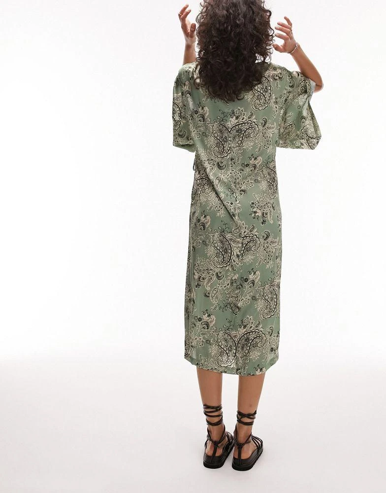 商品Topshop|Topshop satin paisley kimono sleeve midi dress in mint,价格¥535,第3张图片详细描述