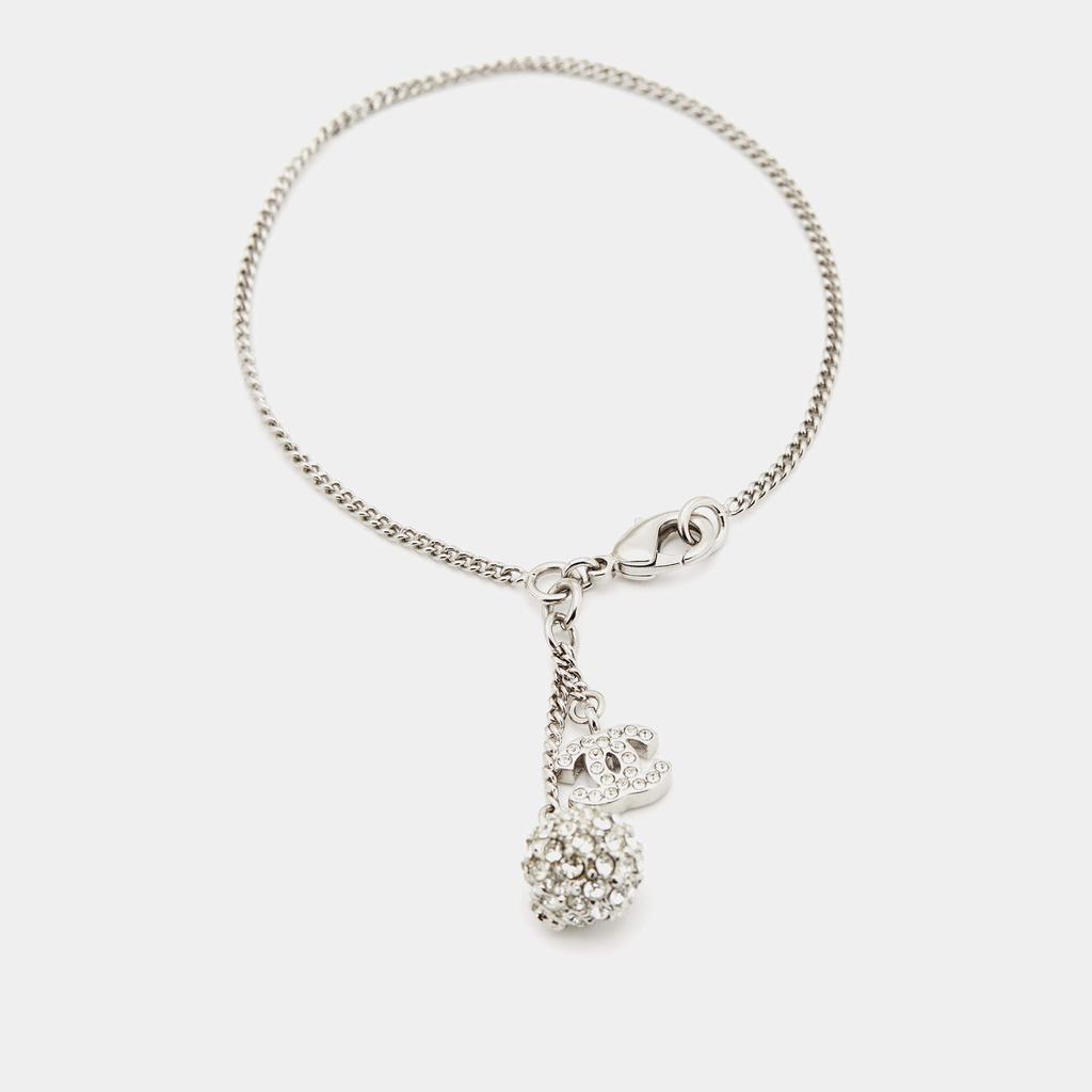 Chanel Silver Tone CC Crystal Charm Chain Bracelet商品第1张图片规格展示
