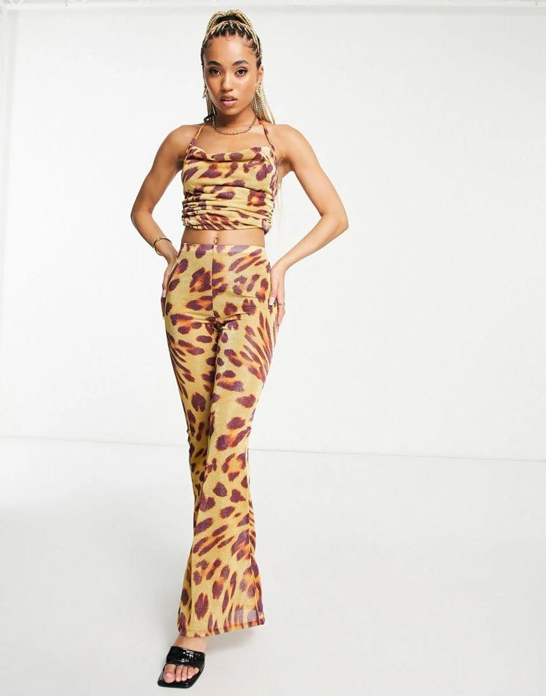 商品AsYou|ASYOU glitter mesh flare trousers co-ord in leopard print,价格¥128,第4张图片详细描述