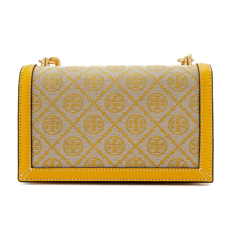 托里·伯奇TORY BURCH 奢侈品 TB 女士女士经典印花黄色帆布配皮单肩斜挎包风琴包 81000-703 商品