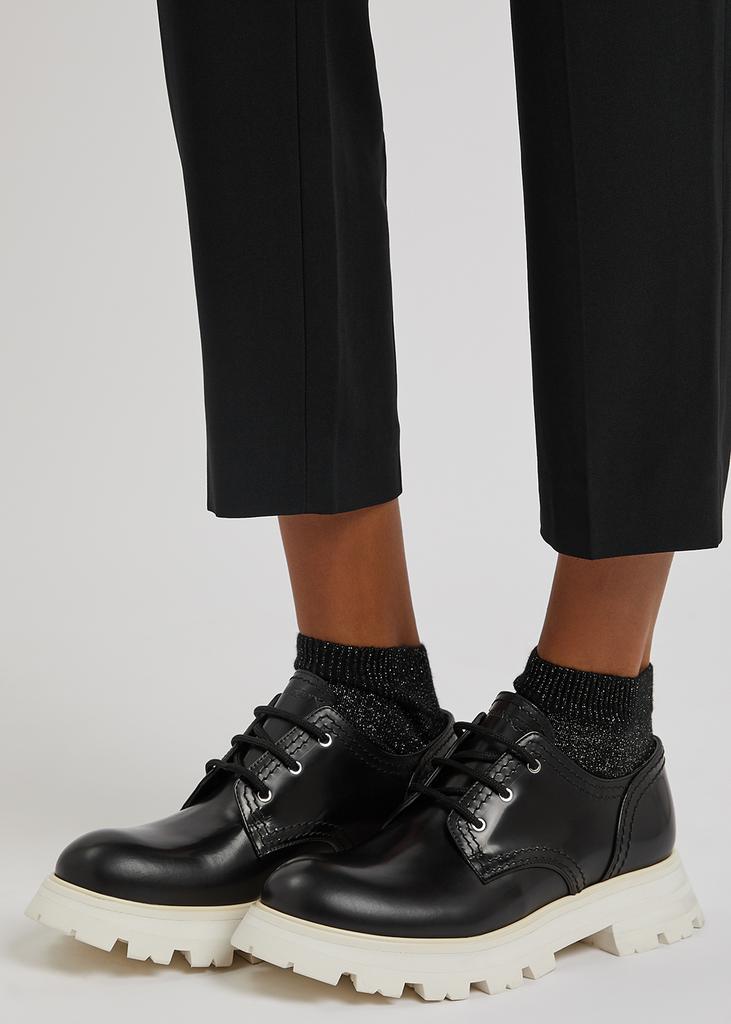 Black leather platform Derby shoes商品第5张图片规格展示