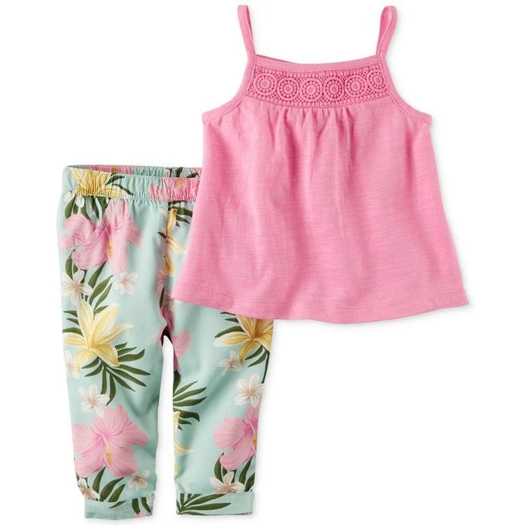 商品Carter's|2-Pc. Cotton Crochet-Detail Tank & Floral-Print Leggings Set, Baby Girls (0-24 months),价格¥50,第1张图片