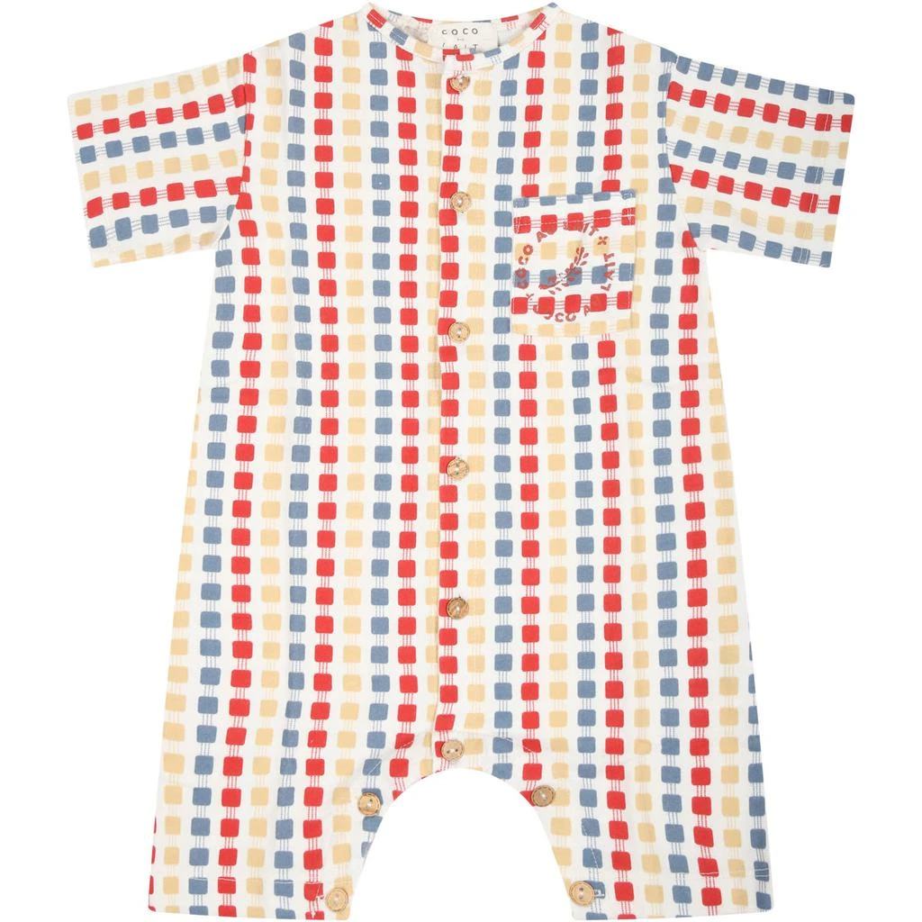 商品Coco Au Lait|Ivory Romper For Babykids With Logo And Geometric Pattern,价格¥725,第1张图片