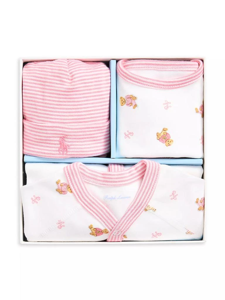 商品Ralph Lauren|Baby Girl's Polo Bear Print Footie, Beanie & Bib Set,价格¥562,第2张图片详细描述