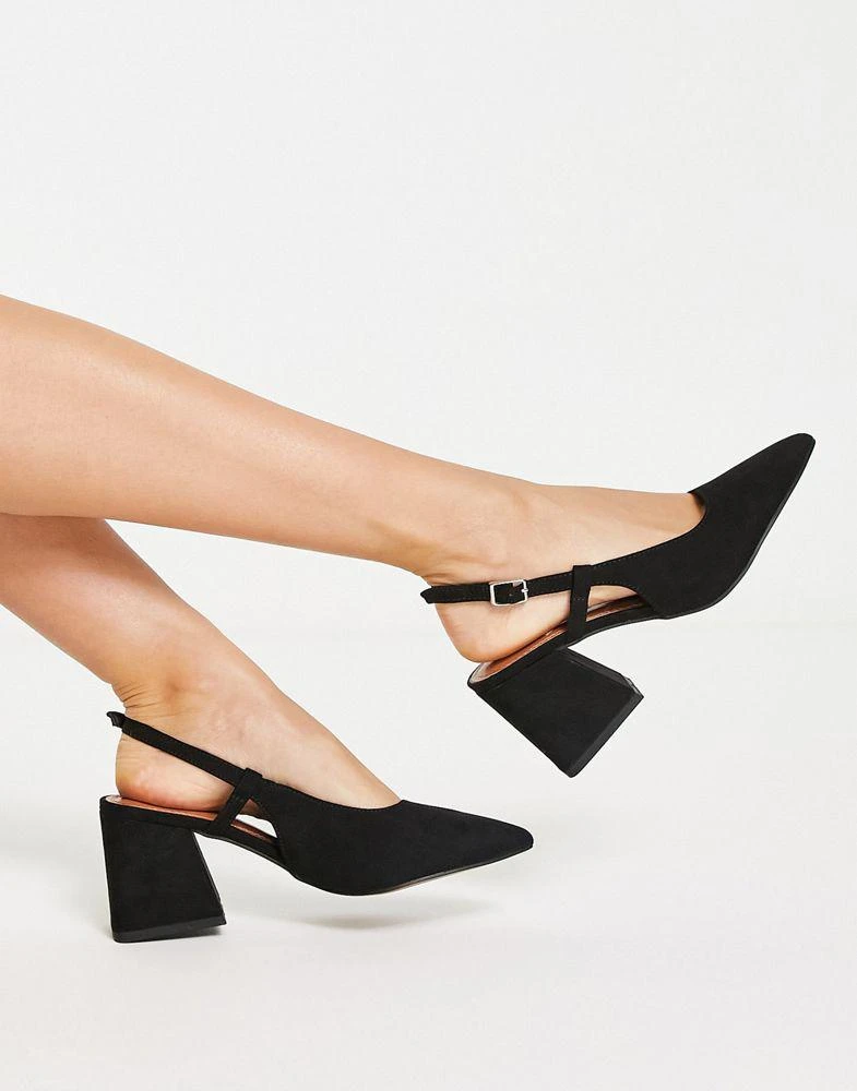 商品ASOS|ASOS DESIGN Sydney slingback mid block heeled shoes in black,价格¥196,第4张图片详细描述