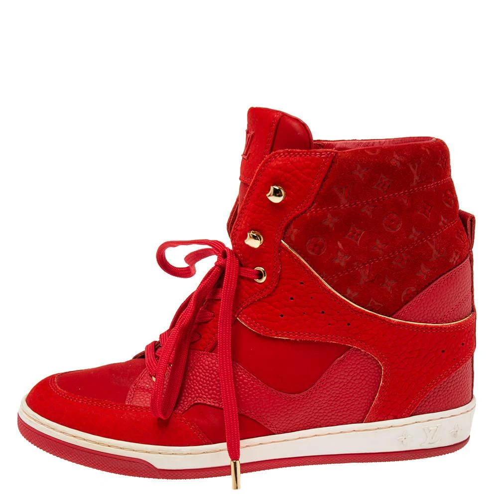 商品[二手商品] Louis Vuitton|Louis Vuitton Monogram Red Suede High Top Sneakers  Size 38.5,价格¥3129,第2张图片详细描述