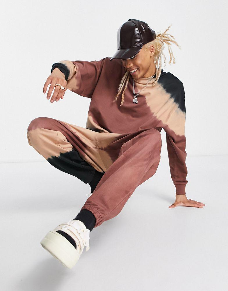 ASOS DESIGN co-ord oversized joggers in brown with tie dye details商品第3张图片规格展示