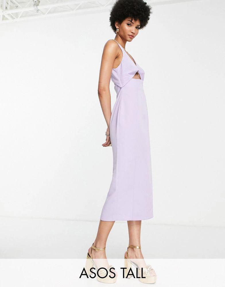 商品ASOS|ASOS DESIGN Tall structured midi dress with twist front bodice in lilac,价格¥79,第1张图片