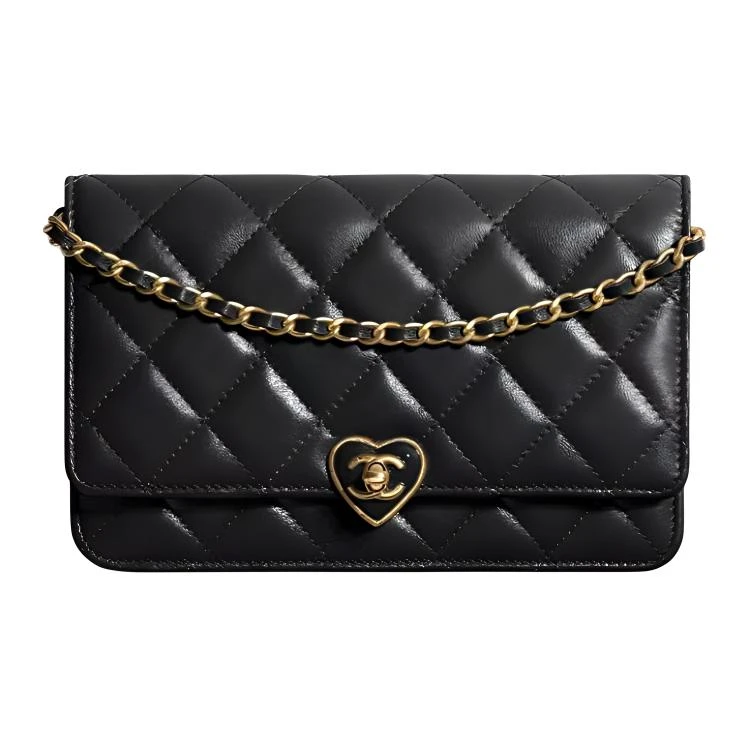 商品[国内直发] Chanel|香奈儿 WOC 23S 爱心珐琅黑金菱格链条 羊皮 钱包单肩斜挎包 女款 黑色,价格¥29644,第1张图片